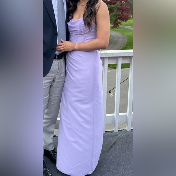 Azazie bridesmaid dress- corseted chiffon column dress in LILAC SIZE A2 - Picture 6 of 7